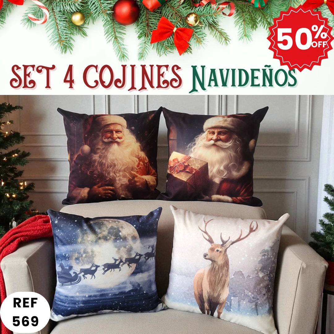 Set 4 Cojines Navideños (45x45cm) Incluye Relleno-Comodidad, diseño y elegancia