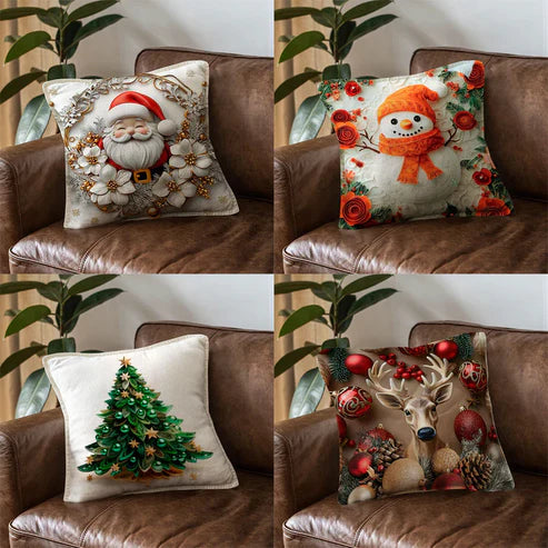 SET CUBRE COJIN NAVIDEÑOx4 UNIDADES CON LUCES LED INCLUIDAS- Transforma cualquier espacio en segundos