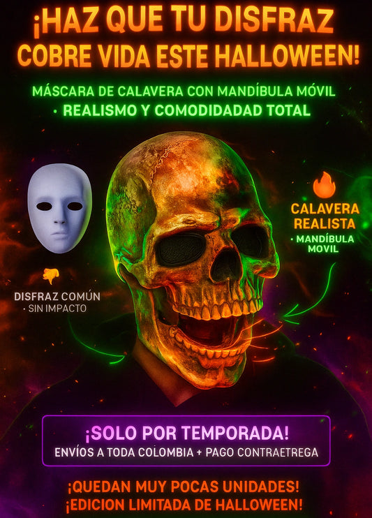 Máscara de Calavera con Mandíbula Móvil – Realismo Impactante y Comodidad Total
