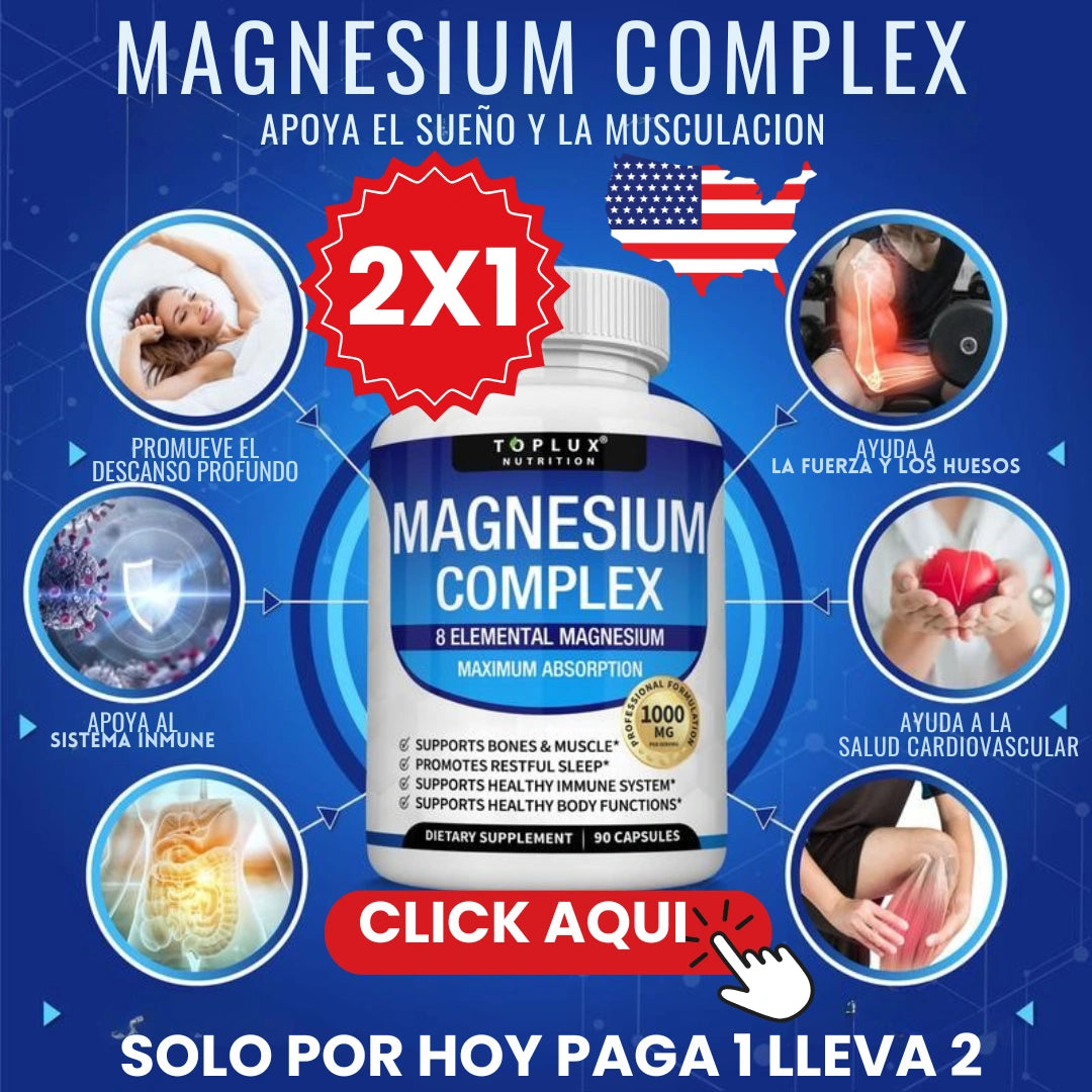 MAGNESIUM COMPLEX™- 8 EN 1 / 90 capsulas -Equilibrio y Vitalidad en cada cápsula Suplemento Premium 1000mg