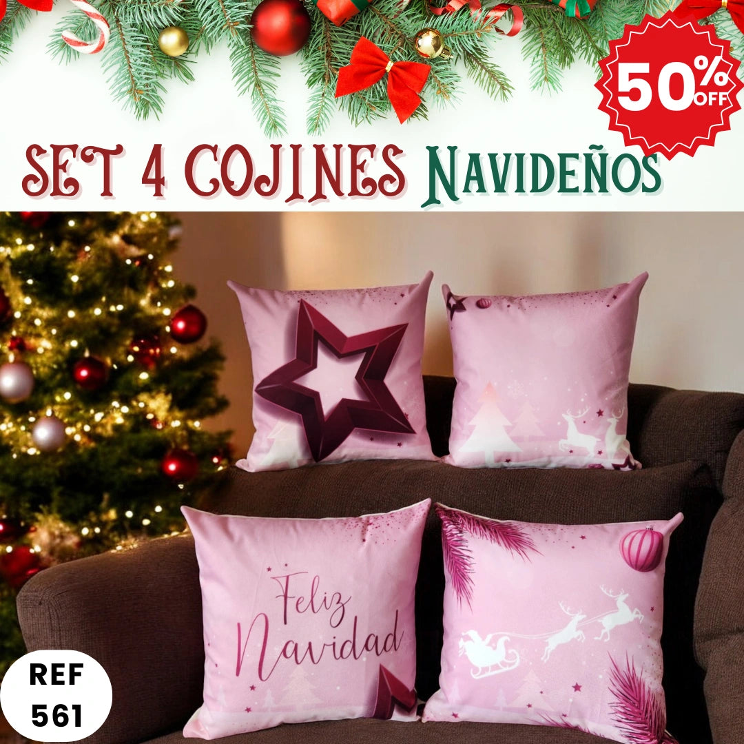 Set 4 Cojines Navideños (45x45cm) Incluye Relleno-Comodidad, diseño y elegancia