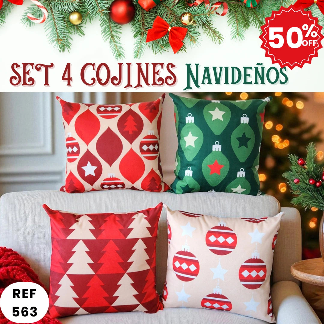 Set 4 Cojines Navideños (45x45cm) Incluye Relleno-Comodidad, diseño y elegancia