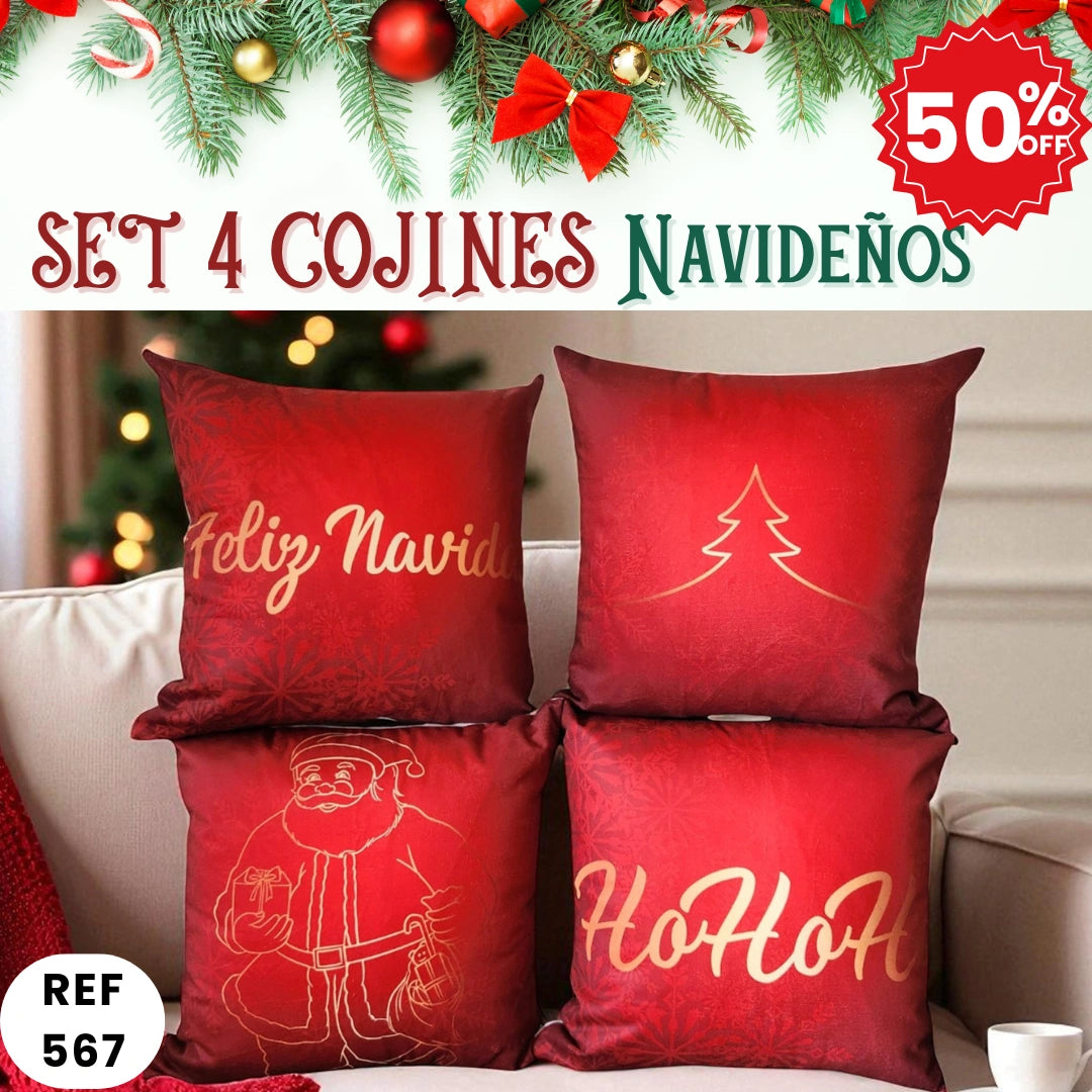Set 4 Cojines Navideños (45x45cm) Incluye Relleno-Comodidad, diseño y elegancia