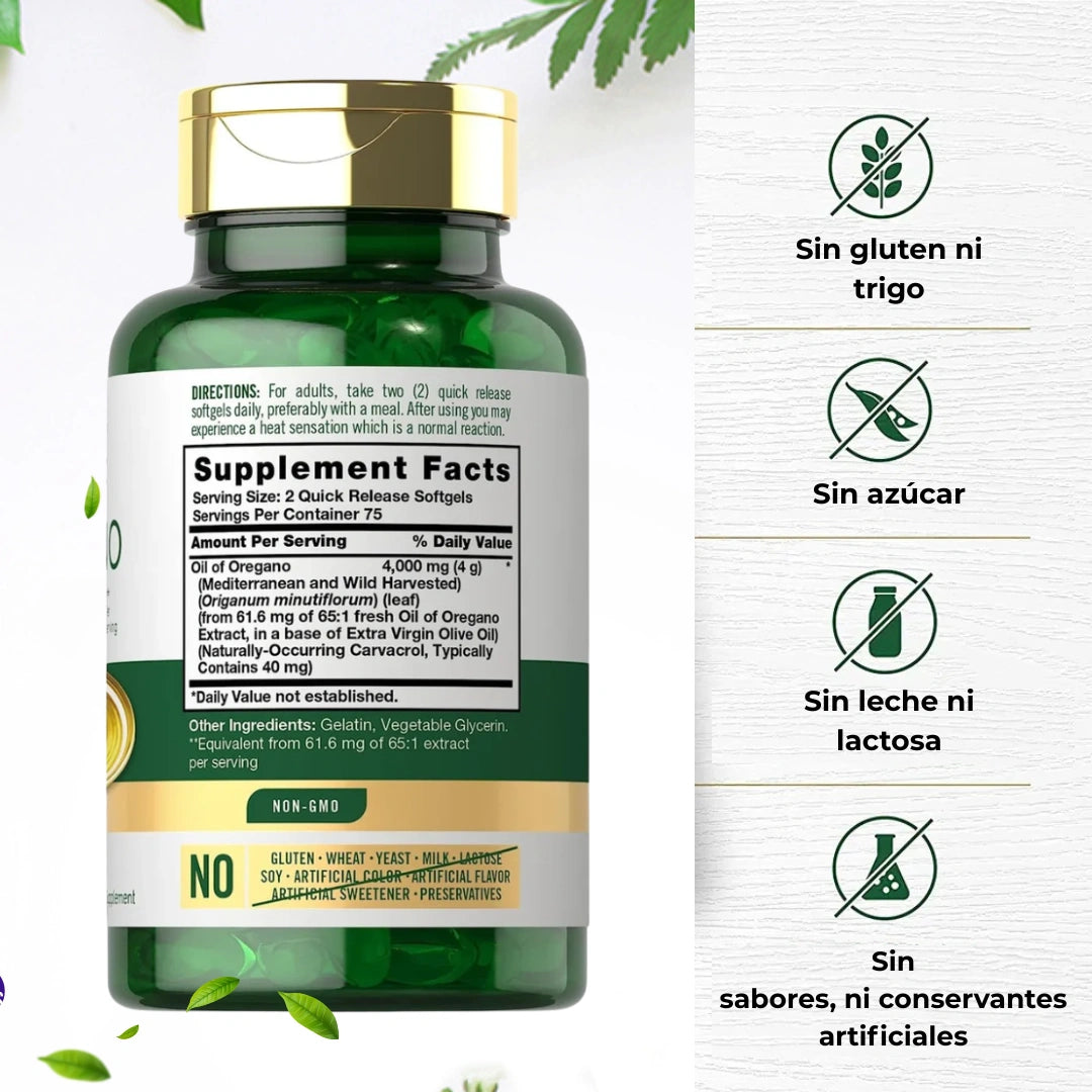 Aceite de Orégano Carlyle®- Cada cápsula aporta aceite de orégano premium, rico en antioxidantes que apoyan tu bienestar diario/4000Mg