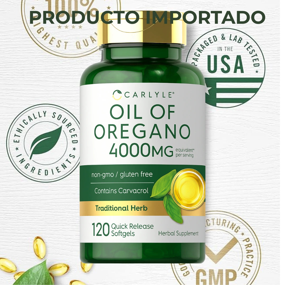 Aceite de Orégano Carlyle®- Cada cápsula aporta aceite de orégano premium, rico en antioxidantes que apoyan tu bienestar diario/4000Mg