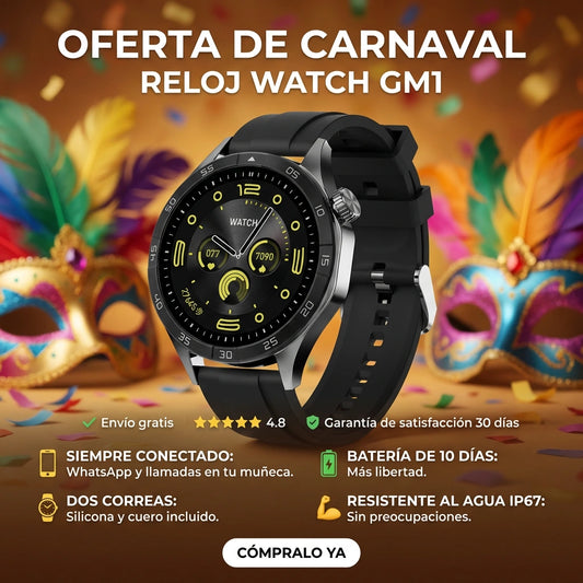 SPORT WATCH GM1 PRO COLOR NEGRO+ Regalo 1 pulso de Cuero- el smartwatch indestructible